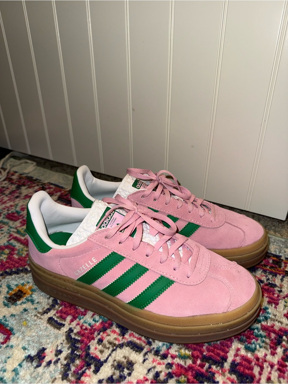 adidas Gazelle Platform Sneaker - Pink & Green with Gum Sole - Picture 3 of 6